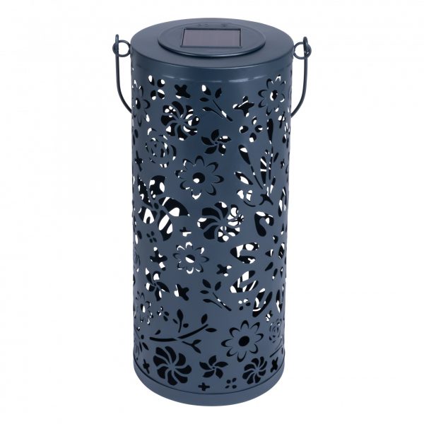 Our Midnight Blue Punched Metal Solar Lantern can be hung or added to a flat surface to reflect its the beauty of the cutouts