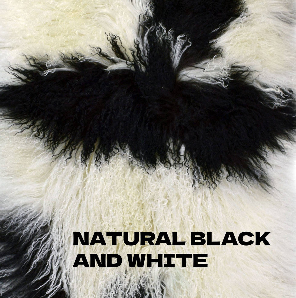 Add color, style and softness to your home with our 20" square Black and White colored Tibetan/Mongolian Lamb Fur Pillow