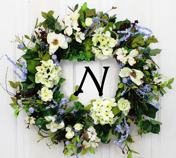 Welcome guests into your home with our Natural Hydrangea and Dogwood Elegant Front Door Wreath - 23 inch  