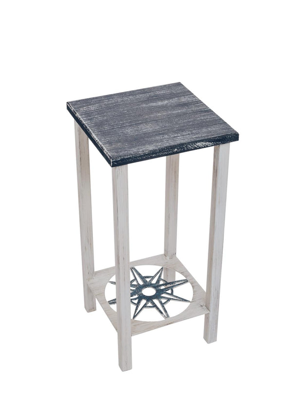 Great as an end table, lamp table or entertaining table, our Navy Blue and White Square Iron and Wood Accent Table with Nautical Compass Accent (set of 2) will look great in your home or covered patio.