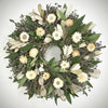 This beatiful Pearly White and Lavender Preserved Wreath – 16” will be handmade in the USA