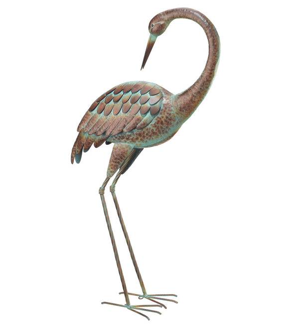 Our Preening Coastal Crane Metal Garden Statuary will add vibrant verdigris color along with the detailing in the brown-tone feathers. It is handcrafted of metal by skilled artisans and then intricately painted and detailed with 5 coats of automobile grade paint.