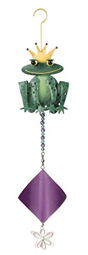 Our Prince the Frog Tree Twirly Wind Spinner is colorful and fun and easily hangs from a tree limb or shepherds hook.