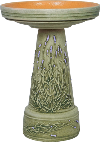 Our Purple Lavender Handcrafted Clay Birdbath Set is beautifully handcrafted and painted in the USA