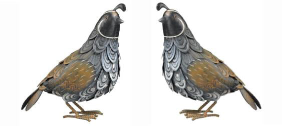 These beautiful Quail Handcrafted Metal Garden Statuary (set of 2) are realistic looking and will look lovely in your garden