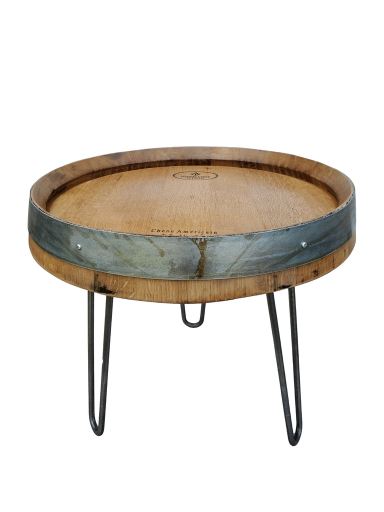 This handcrafted Reclaimed Wine Barrel Head Accent Table with Original Winemakers Stamping will certainly be a conversation piece in your home