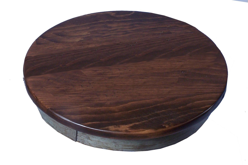 Our Reclaimed Wood Wine Barrel Lazy Susan is available in 3 sizes: 14” in diameter, 20” in diameter or 23” in diameter, you can choose from 5 stain colors (caramel, pine, rouge, weathered or noir) to make your wine barrel head lazy susan your own style