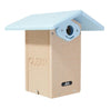 Our Recycled Poly Lumber Plastic Bluebird Bird House - Taupe and Blue is made in the USA. This poly-lumber bluebird feeder is made from recycled plastic and milk jugs that make for a sturdy product that comes with a lifetime guarantee to never crack, split or fade. Poly-lumber is, literally, tough as nails. The house features two tone blue roof and taupe colored base that is 5/8 inches in thickness. Additional features are shown below. Size is: 12"L x 10.75"W x 12.75"H with a 1.5" Entrance Hole.