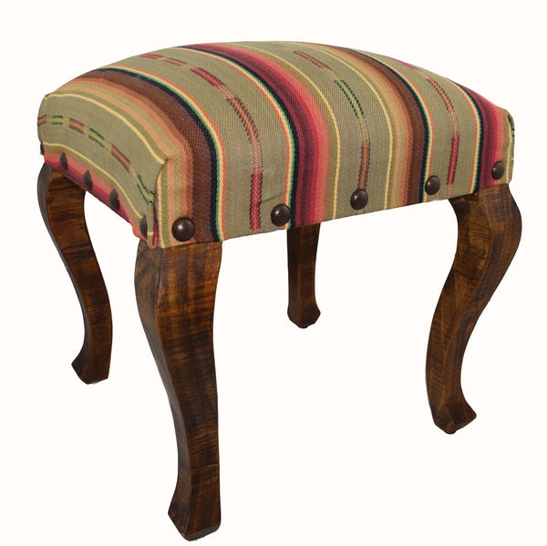 Our Red River Rock Serape Striped Upholstered Fabric Square Stool Bench (18”) is great for in home use and handcrafted in the USA
