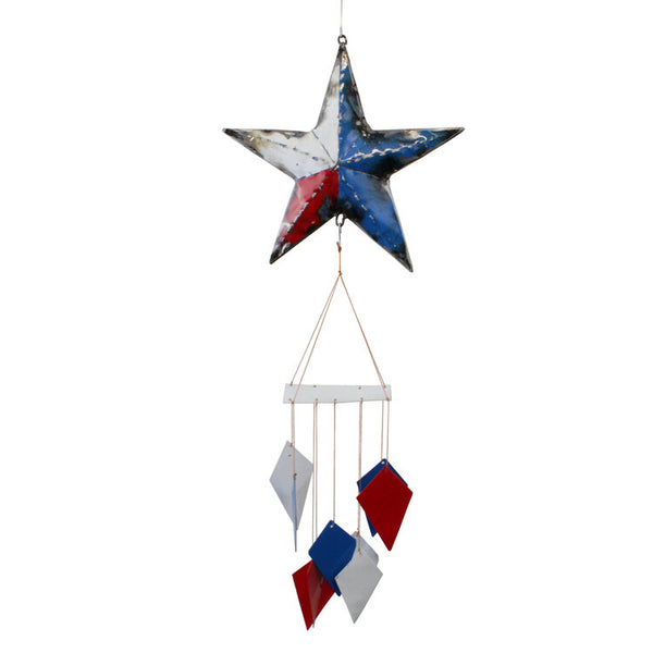 Our Texas Lone Star Repurposed Metal Wind Chime is handcrafted from reclaimed and repurposed steel oil drums. Each handcrafted oil drum chime is truly a work of art, allowing each one to be slightly different from the other… unique one of a kind creations.