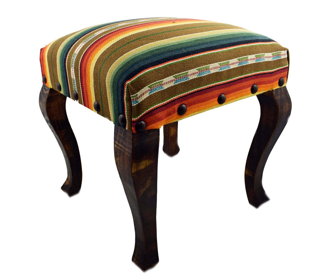Our Rio Grande Serape Striped Upholstered Fabric Square Stool Bench (18”) is great for in home use and handcrafted in the USA