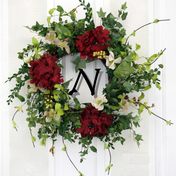 Welcome guests into your home with our Romantic Red Elegant Front Door Wreath - 19” shown with an initial you could  add to the wreath