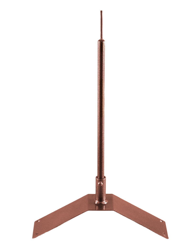 This roof mount is adjustable and designed to fit most standard 4-12 pitch roofs and includes a 15" rod for you to add your weathervane cups and top. Mounting screws are not included. 