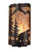 Our Rustic Bear Panel Wall Sconce captures the forested beauty of cutouts of a metal bear and trees in front of the amber parchment paper shade
