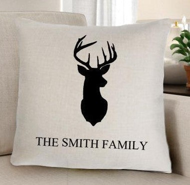 Our Rustic Lodge Deer Silhouette Personalized Throw Pillow is 16” and are custom made to order. It is a great cabin décor accent that can be personalized with the name of your club, family name, hunting expo date, etc.  However you want to personalize it, it is sure to be a treasured item.  It can be personalized with up to 20 characters on one line 
