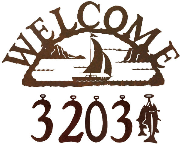 Our Sailboat Handcrafted Metal Welcome Address Sign  will be a great addition to your beach inspired home