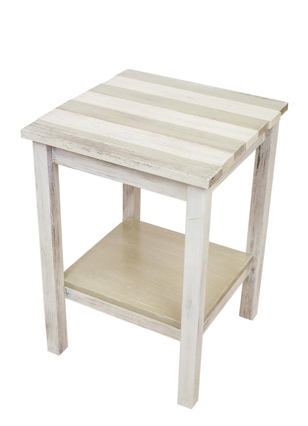 Our Seaside Cottage Stripe Wood Accent Side Table - Tan is a beautiful table for any room in your home