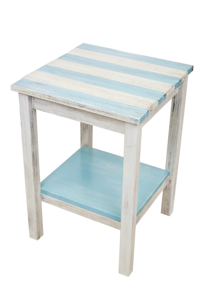 Our Seaside Cottage Stripe Wood Accent Side Table in Turquoise Blue is a beautiful table for any room in your home