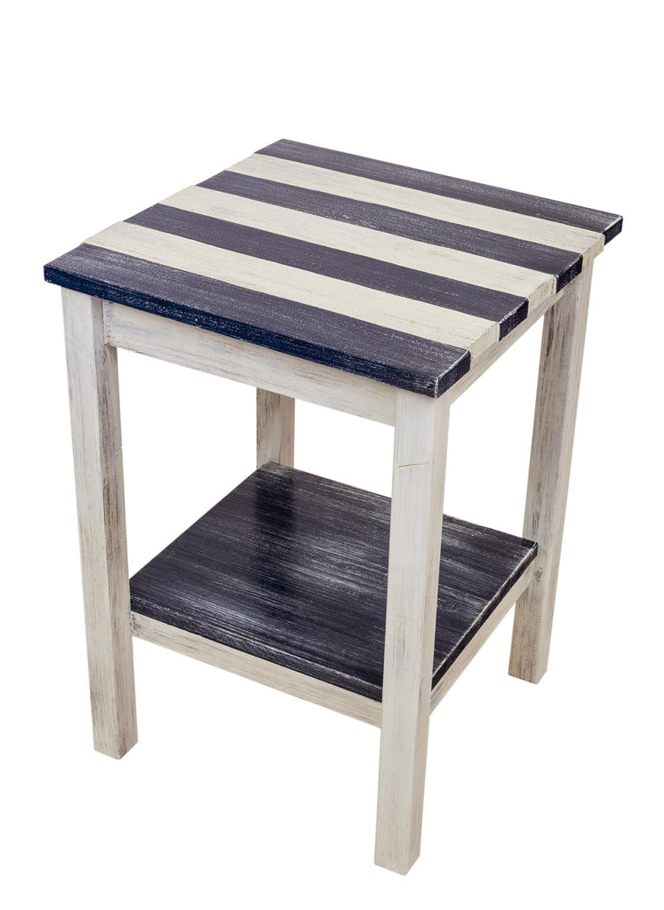 Our Seaside Cottage Stripe Wood Accent Side Table in Weathered Navy Blue is a beautiful table for any room in your home