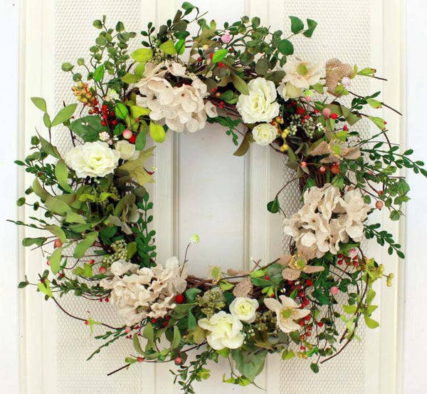 Delicate and lovely is our Simplicity of Beige Decorative Front Door Wreath (23 inch)