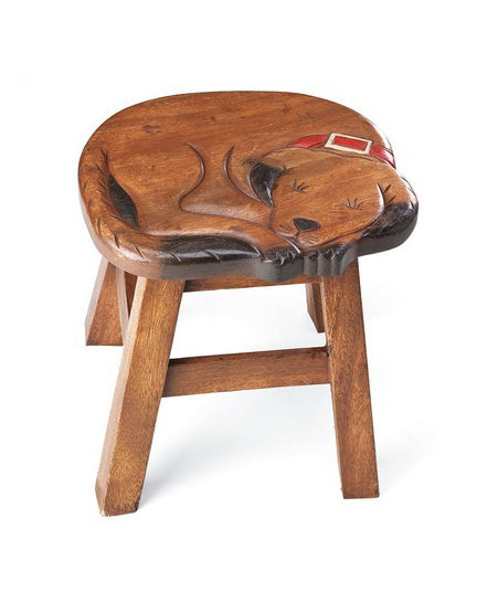 Sleeping Dog Hand Carved and Hand Painted Wood Footstool is a sturdy stool for adults and children