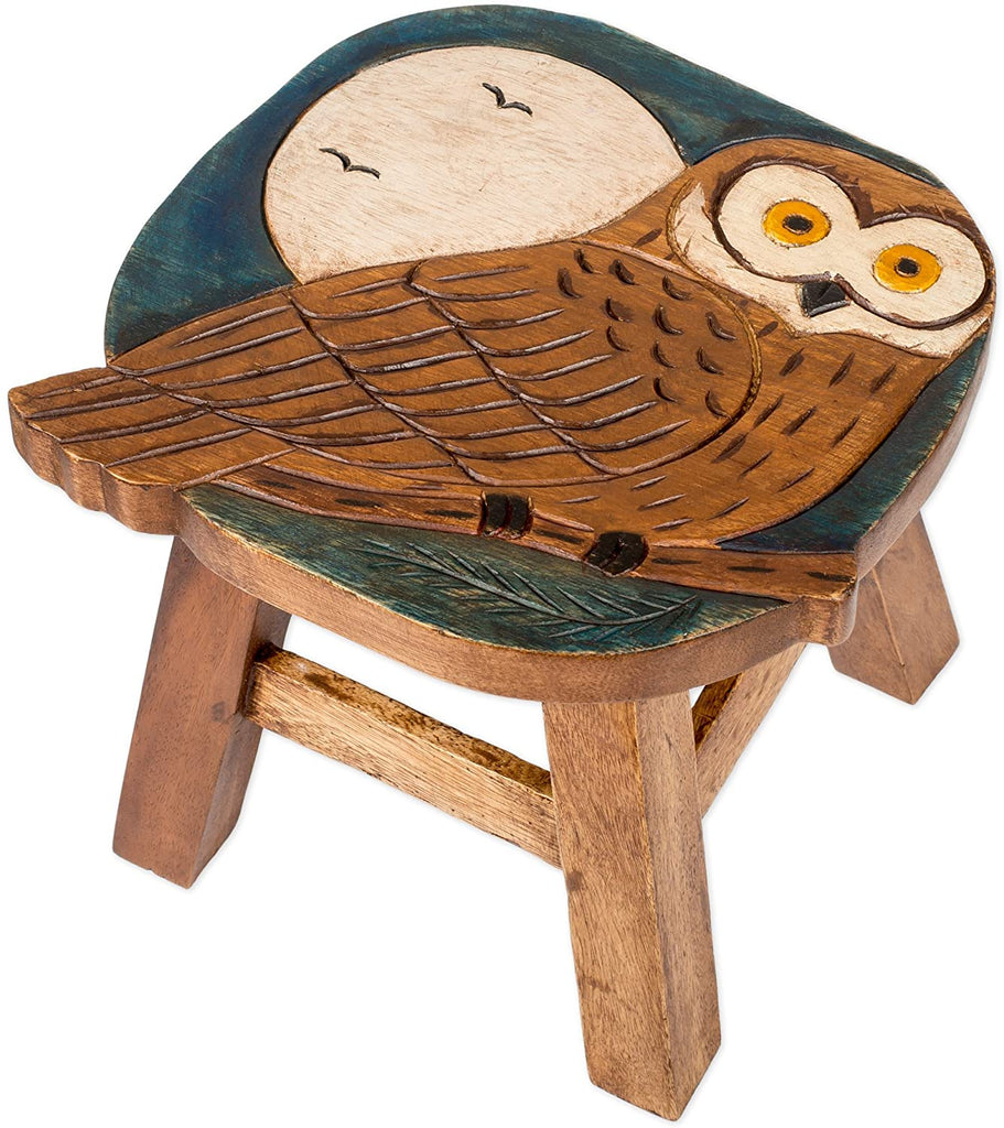 Our Snow Owl Handcrafted Wood Footstool has been beautifully hand carved, painted and stained with amazing detail
