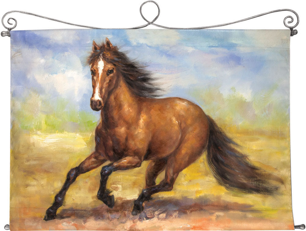 Beautifully hand painted is our Spirited Horse Hand Painted Canvas Wall Art with Iron Topper