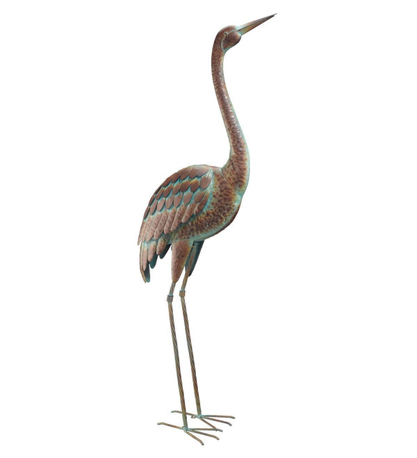 Our Standing Coastal Crane Metal Garden Statuary will add vibrant verdigris color along with the detailing in the brown-tone feathers. It is handcrafted of metal by skilled artisans and then intricately painted and detailed with 5 coats of automobile grade paint.