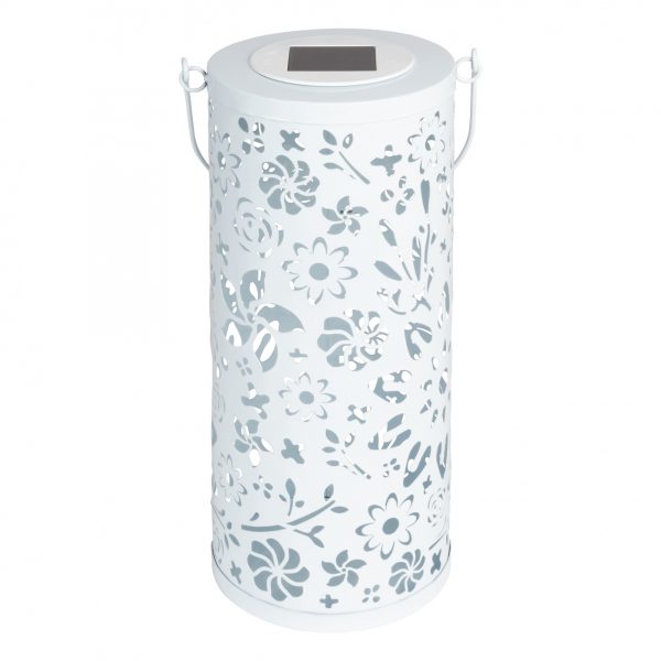 Our Starlight White Punched Metal Solar Lantern can be hung or added to a flat surface to reflect its the beauty of the cutouts
