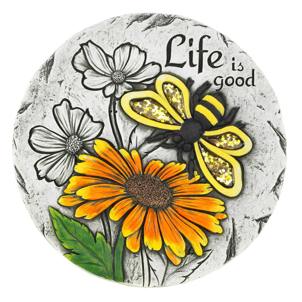 Our Sunflower, Life Is Good Garden Stepping Stone will provide a warm and inviting message to your garden. Made of cement it is a perfect accompaniment for marking pathways and flower beds as well as decorating vegetable patches and ponds, this garden accent will bring sparkle, charm and appeal to any space.