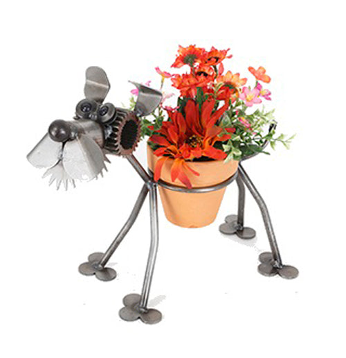 Our Terrier Dog Recycled Scrap Metal Statuary and Potted Plant Holder is a work of art and a fun expression indoors or outdoors