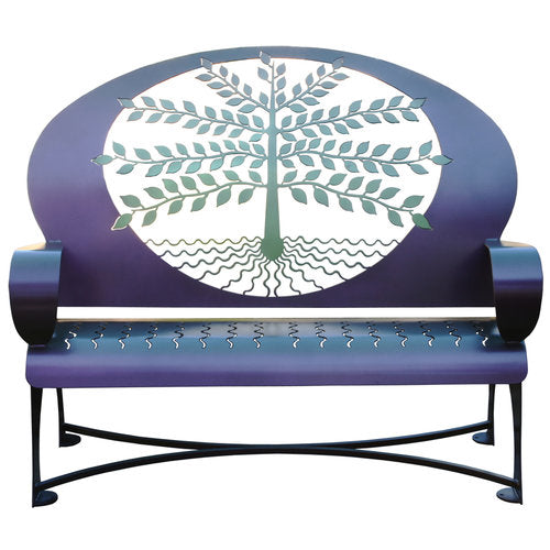Our Tree of Life Indoor Outdoor Metal Bench Sculpture is a custom made to order creation and hand forged by skilled craftsmen here in the USA. It is truly a metal garden art sculpture that will be a showpiece in your home or garden for years to come 