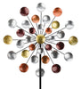 This is the top section of our Triple Galaxy of Color Metal Kinetic Garden Stake Wind Spinner features hand painted copper, gold and silver finishes with triple spinning motion which creates a mesmerizing effect as it spins with the slightest of breeze. It is a great piece to add fun, color and movement to your garden.