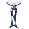 Our Triple Graces Birdbath Metal Art Sculpture is a stately piece hand forged here in the USA by skilled artisans. Fabricated by hand with the use of 3/16” heavy gauge steel, then zinc galvanized to prevent rusting, and hand painted with a two-step high quality marine grade epoxy paint for weather resistant indoor or outdoor use. The very sturdy tri-legged pedestal base, once hand painted in a deep blue color, is then fitted with a 3/8” thick frosted glass bowl with flange.