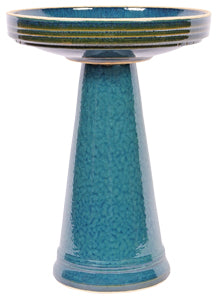 Our Turquoise Blue Simply Elegant Clay Bird Bath Set features on lock on top and finished in a beautiful turquoise blue color