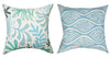 Both side shown together: Our Under the Sea Blue Print Reversible Indoor Outdoor Throw Pillows come as a set of two 18” pillows and feature beautiful vibrant colors for your nautical look or just contemporary look. They are the perfect addition to any living room, bedroom, patio, or porch.
