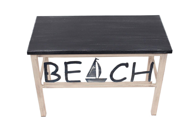 Add style and function to your nautically inspired home with our Weathered Navy Blue BEACH Bench with Sailboat (24”)