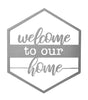 Our Welcome To Our Home Metal Door or Wall Greeting Quote Sign add expression to your indoor or outdoor space. These, made to last and endure, charming hexagon signs are made here in the USA, from premium made raw unsealed steel. They are available in 9 styles, each of which has a short sayings that will be inspiration and fun to greeting folks in your home, indoors or outdoors. Size is 14” x 12”.