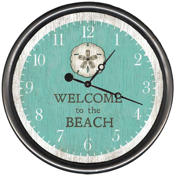 Our Welcome to the Beach Sand Dollar Wood and Metal Wall Clock can be customized and personalized to your specifications or just keep it like it is.