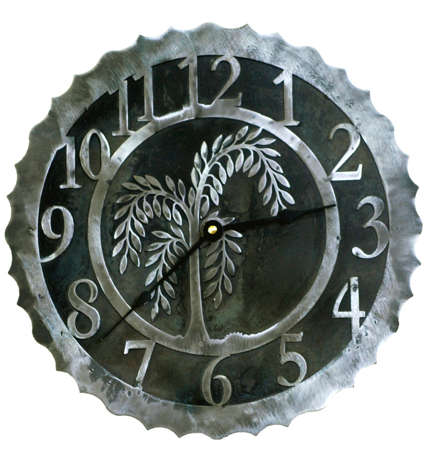 Our Willow Handcrafted Rustic Metal Wall Clock - 12" is truly a work of art and is custom made to order in 14 gauge steel black and silver combination
