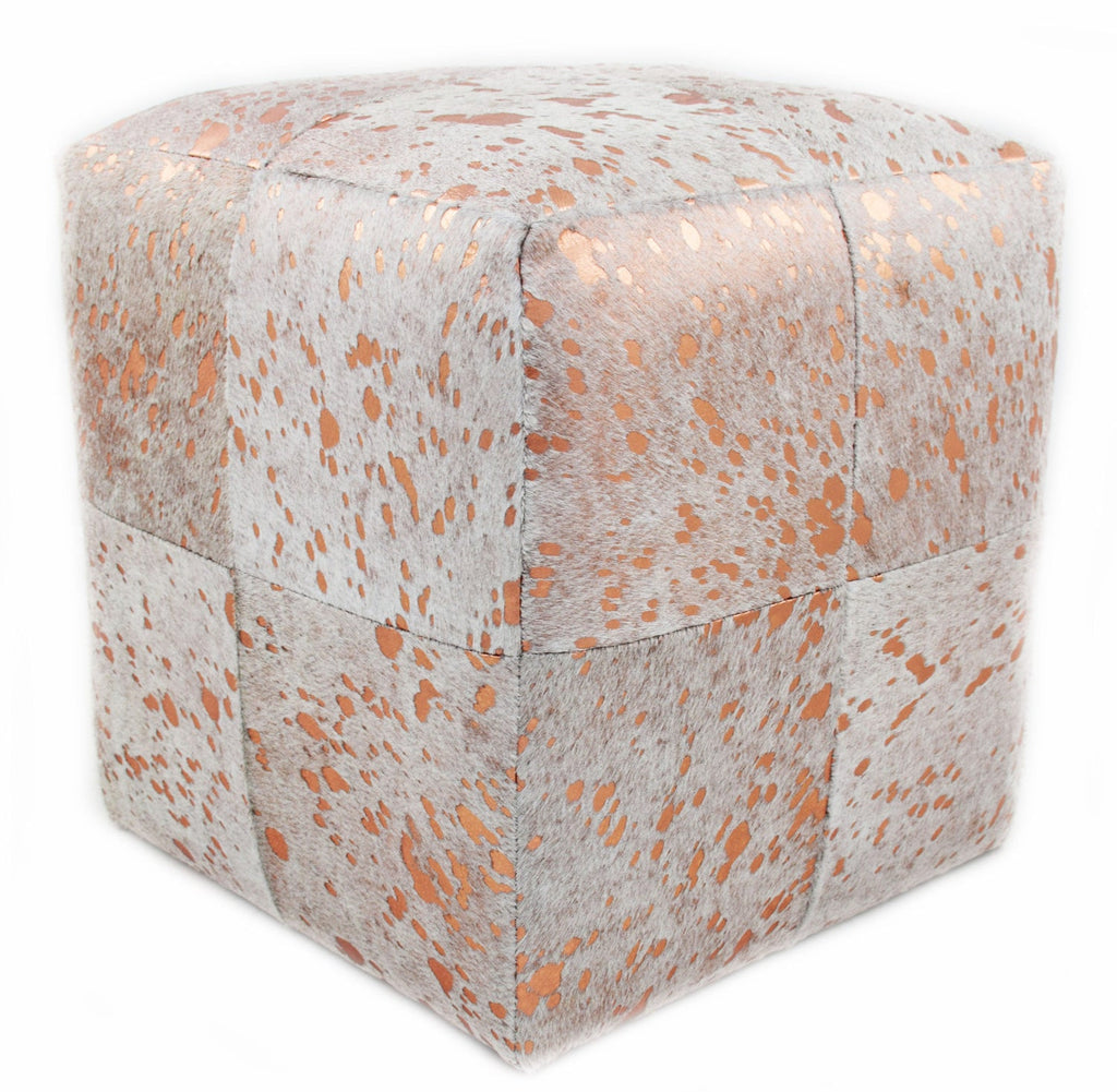 Golden Rose Acid Wash Designer Cowhide Cube Pouf Stool Ottoman - inthegardenandmore.com