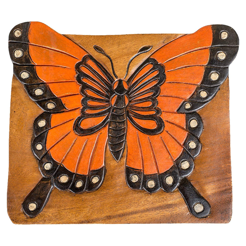 Our beautiful Monarch Butterfly Handcrafted Wood Stool Footstool is a sturdy stool for adults and children