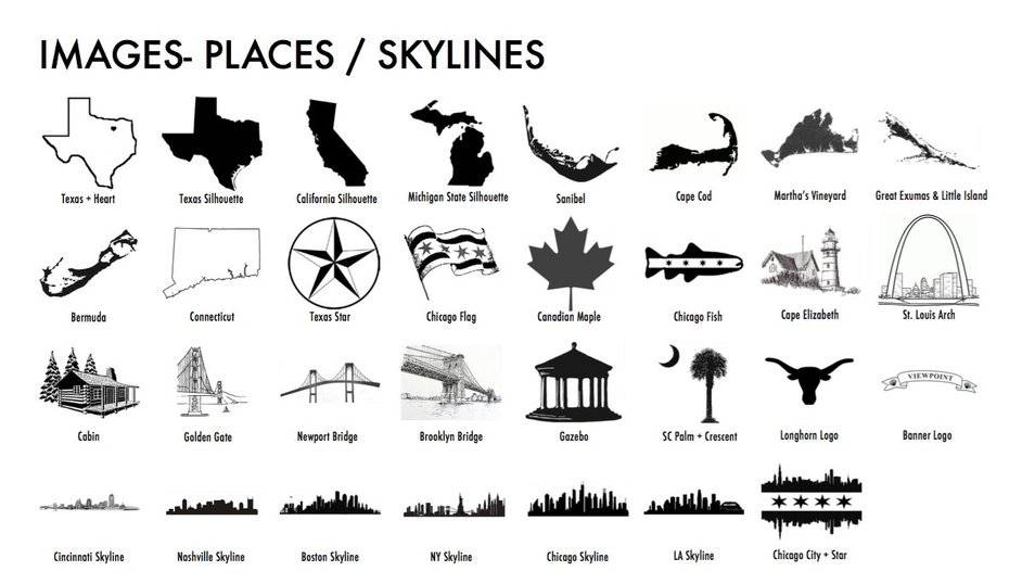 These are Places/Skylines Images that you can choose to laser engrave on your board.