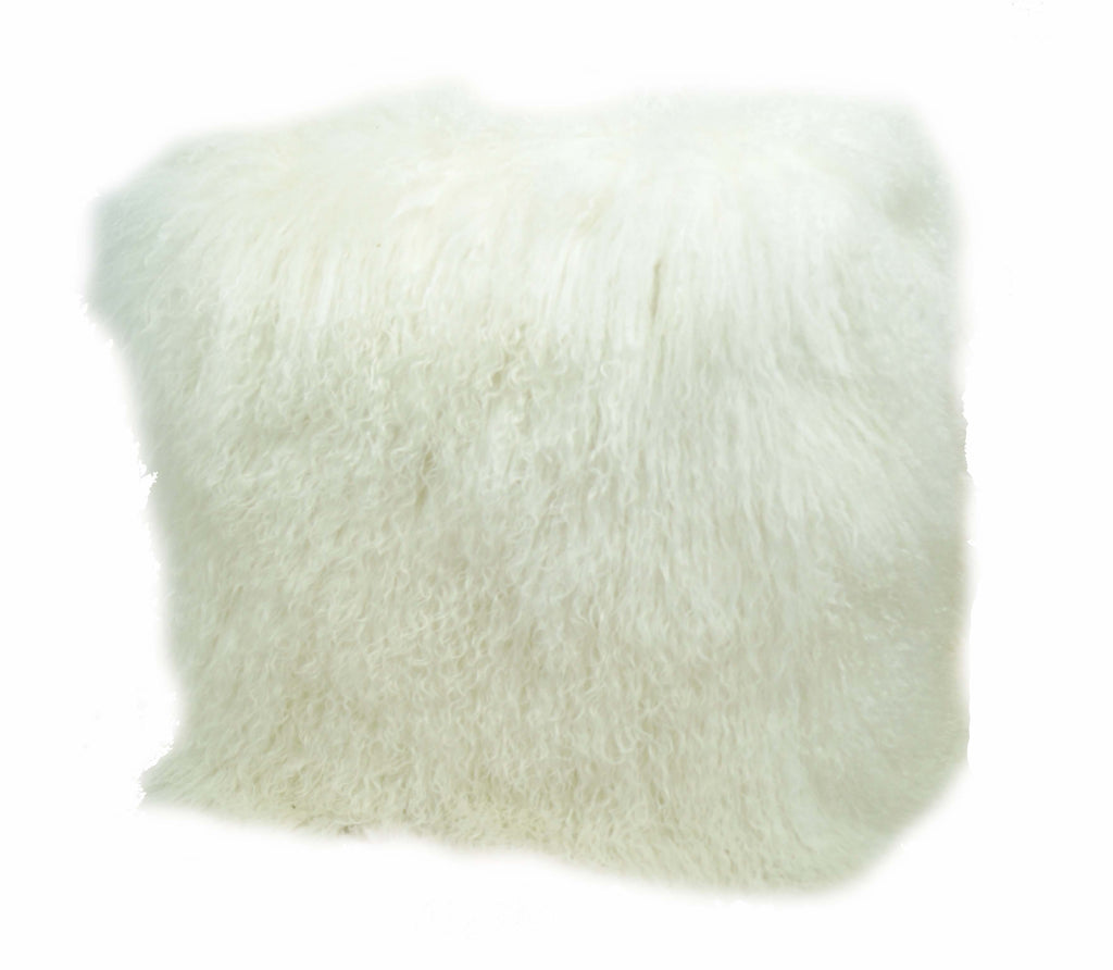 White colored Tibetan/Mongolian Lamb Fur Pouf – 18”